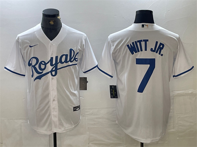 Men's Kansas City Royals #7 Bobby Witt Jr. White Cool Base Stitched Baseball Jersey
